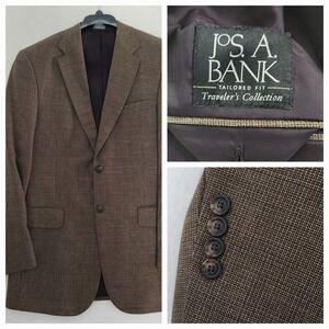 Jos A Bank Traveler's Collection Brown 100% Wool Blazer Men's 38R Sport Coat